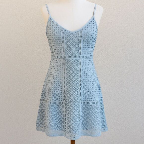Abercrombie & Fitch Crochet Lace Overlay Mini Dress in Light Blue | Size XS - Picture 2 of 6